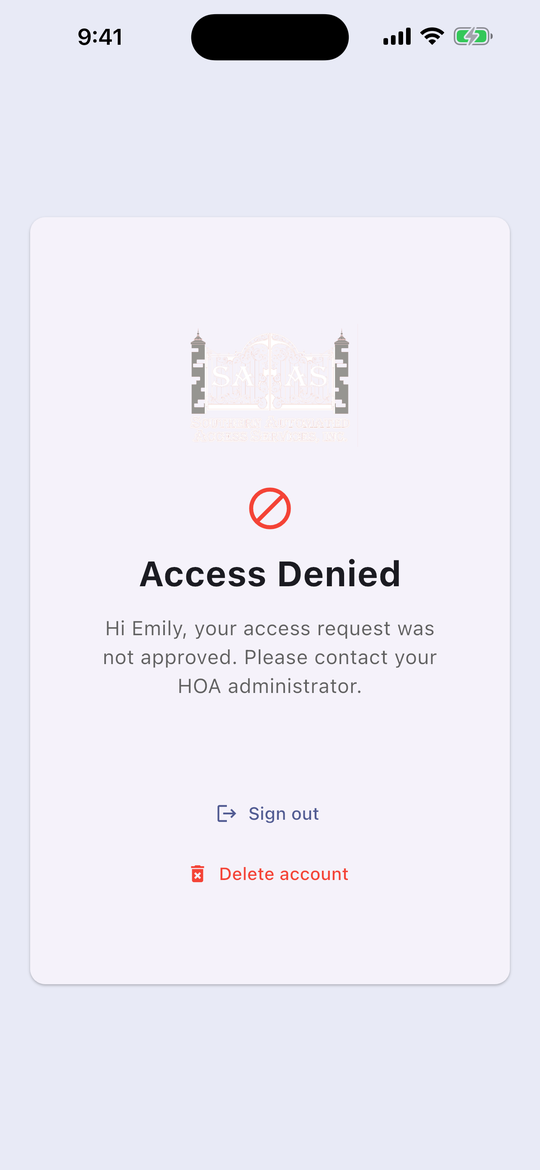 Access Denied screen in the AIGateFlow app
